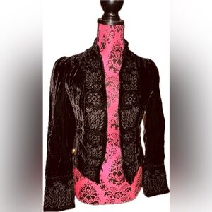 BCBGMAXAZRIA | Black Crushed Velvet Embroidered Jacket | XXS